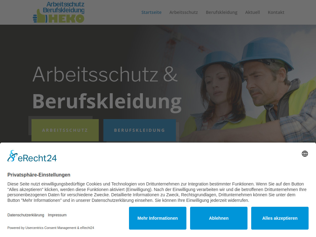 Website von HEKO Arbeitsschutz + Berufskleidung in Waiblingen