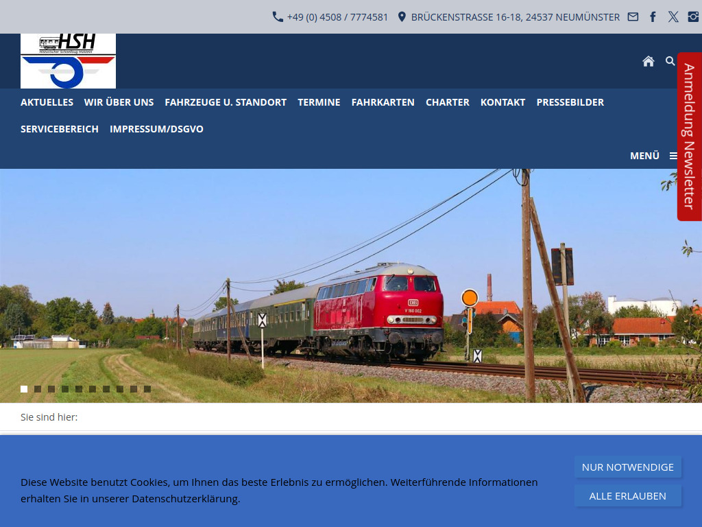 Website von Historischer Schnellzug Holstein e. V. in Neumünster