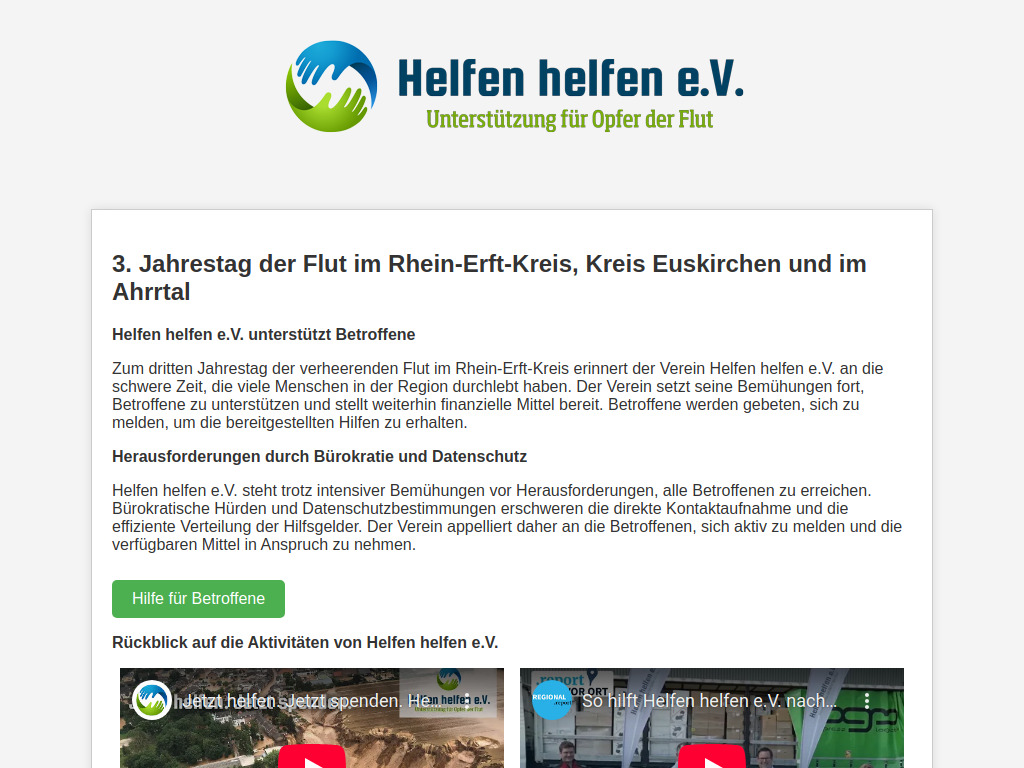 Website von Helfen helfen e.V. in Köln