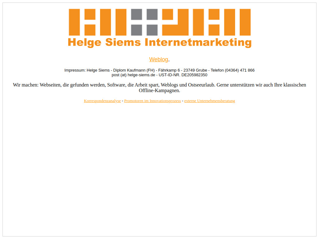 Website von Helge Siems Internetmarketing in Grube
