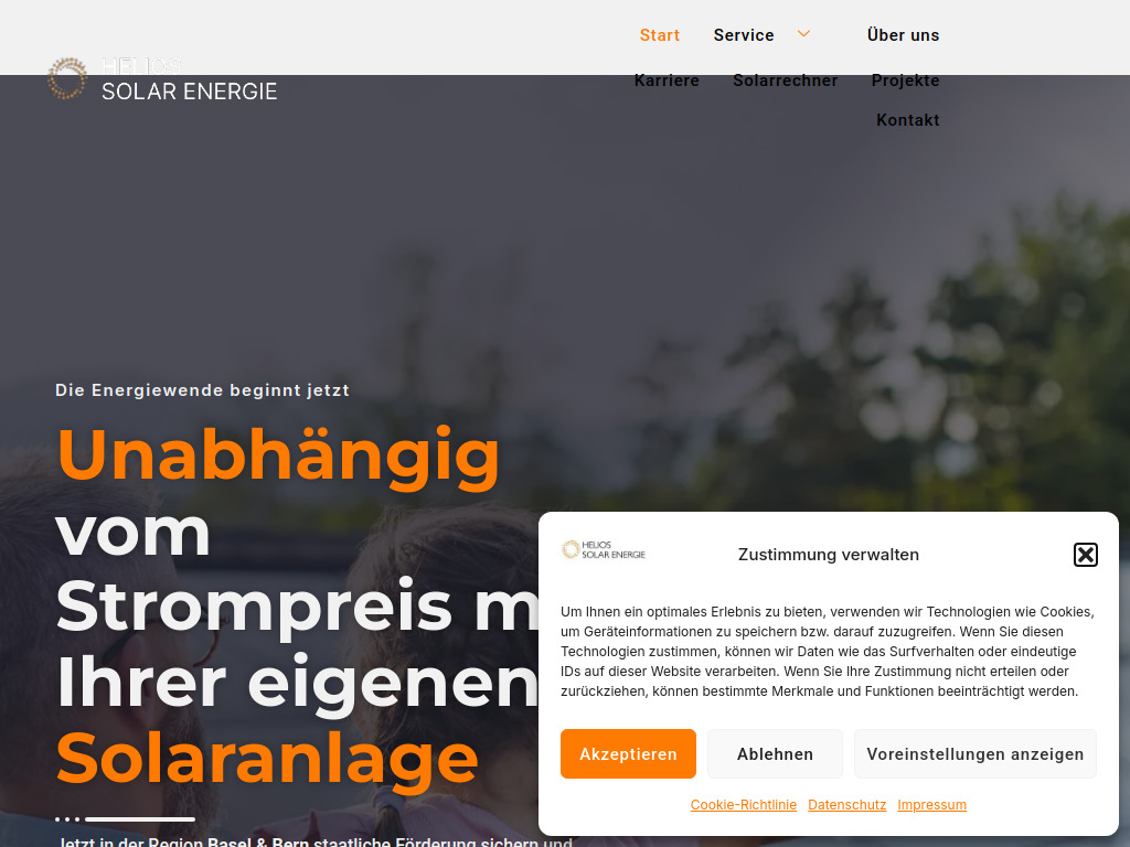 Website von Helios Solar Energie GmbH in Muttenz