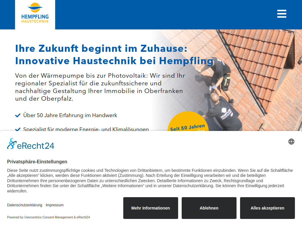 Website von Hempfling Elektro und Solar GmbH in Prebitz