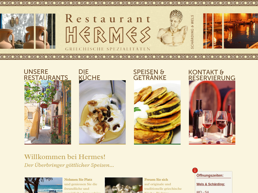 Website von Restaurant Hermes in Wels