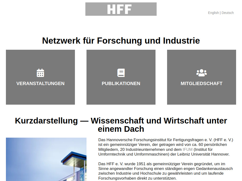 Website von Hannoversches Forschungsinstitut für Fertigungsfragen e. V. in Garbsen