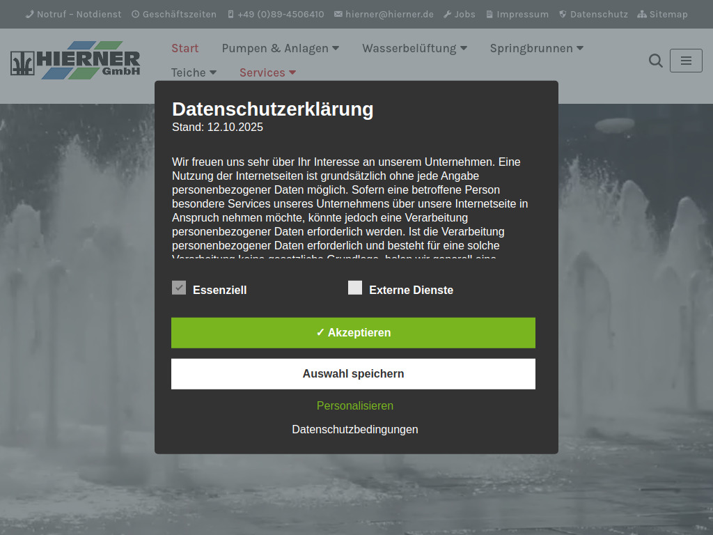 Website von Hierner GmbH in Parsdorf