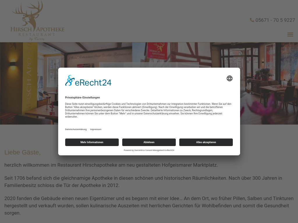 Website von Hirschapotheke-Restaurant in Hofgeismar