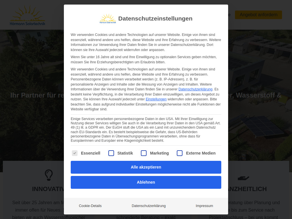 Website von Hörmann Solartechnik GmbH in Zusmarshausen