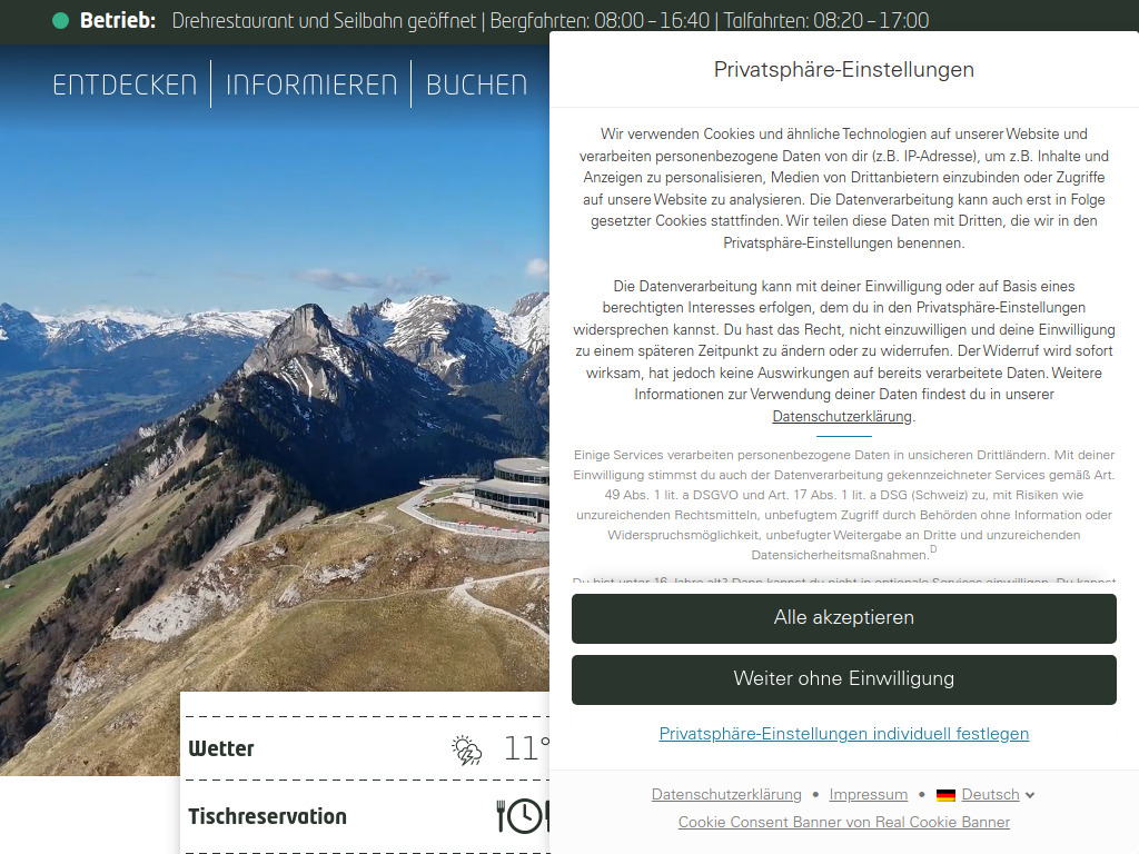 Website von Startseite - Hoher Kasten - TOP OF APPENZELL in Brülisau