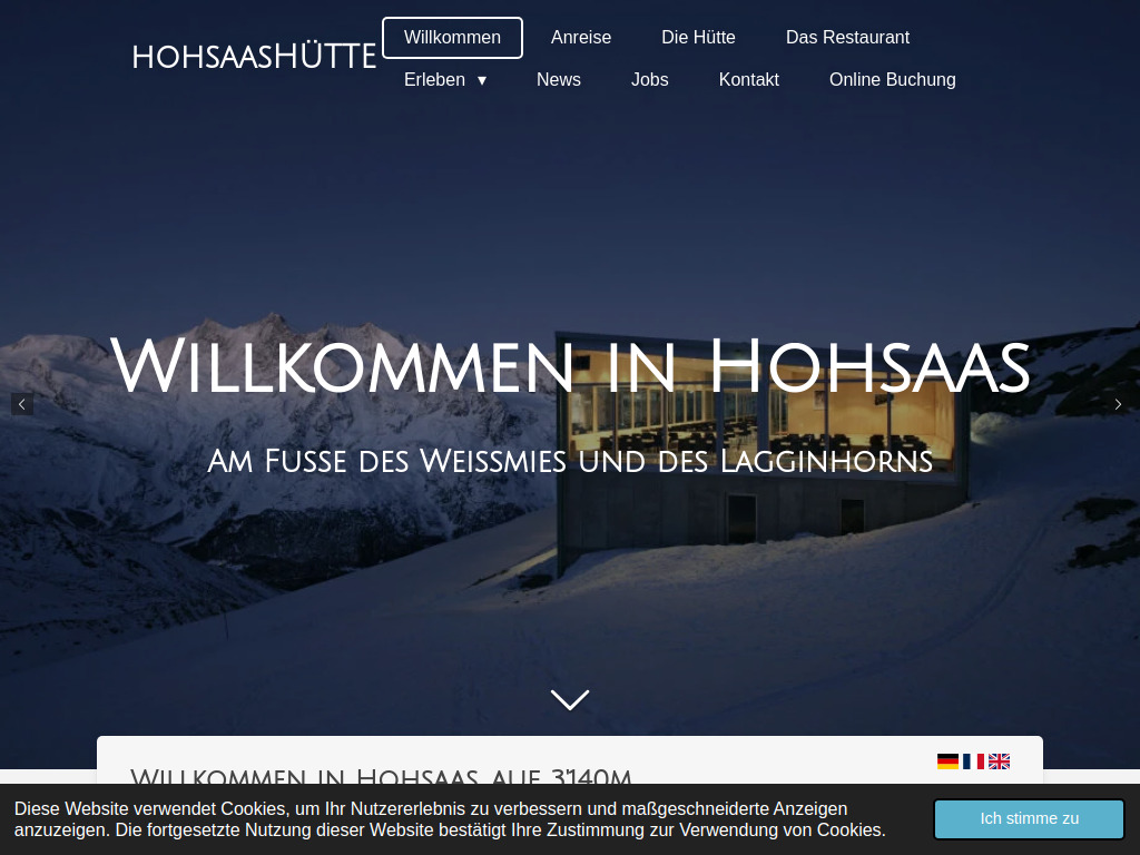 Website von Willkommen in Hohsaas, am Fuße des Weissmies und des Lagginhorns