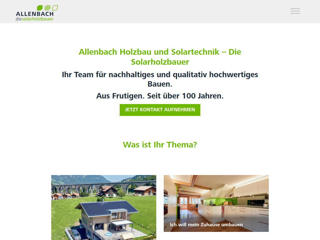 Website von Allenbach Holzbau und Solartechnik AG in Frutigen
