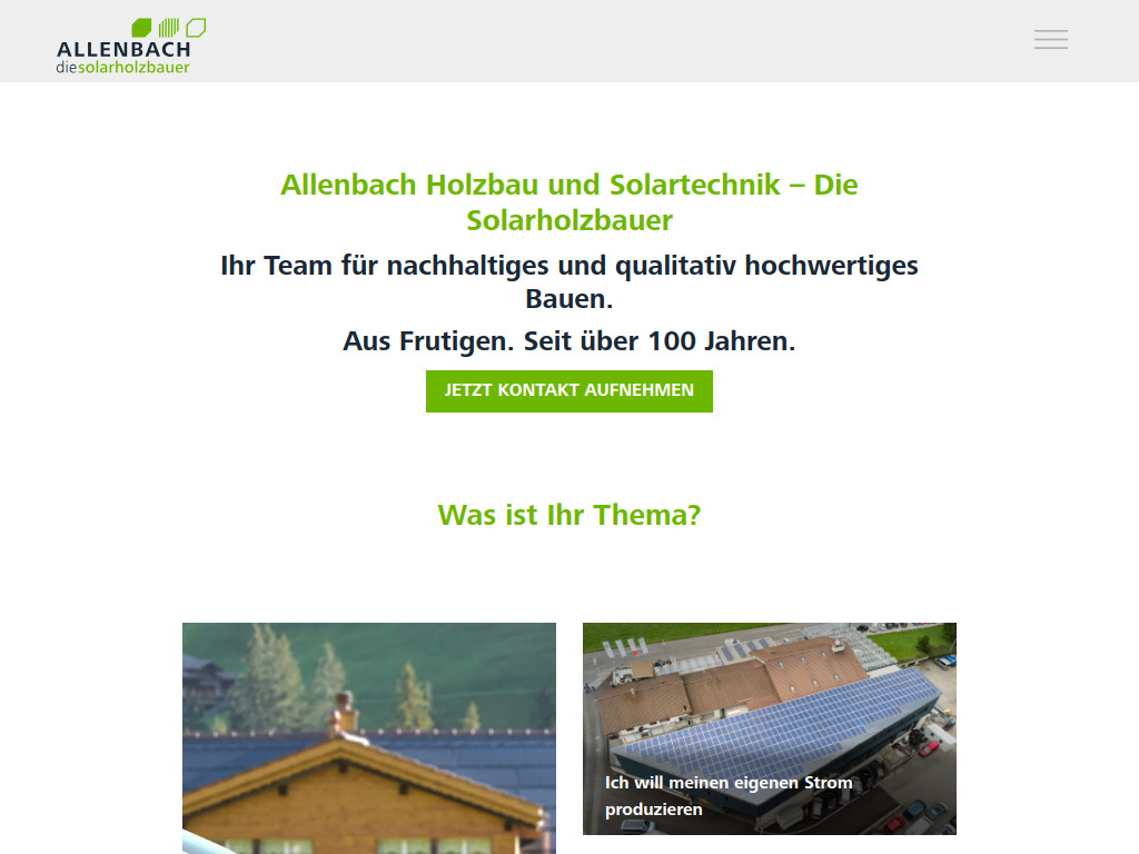 Website von Allenbach Holzbau und Solartechnik AG in Frutigen