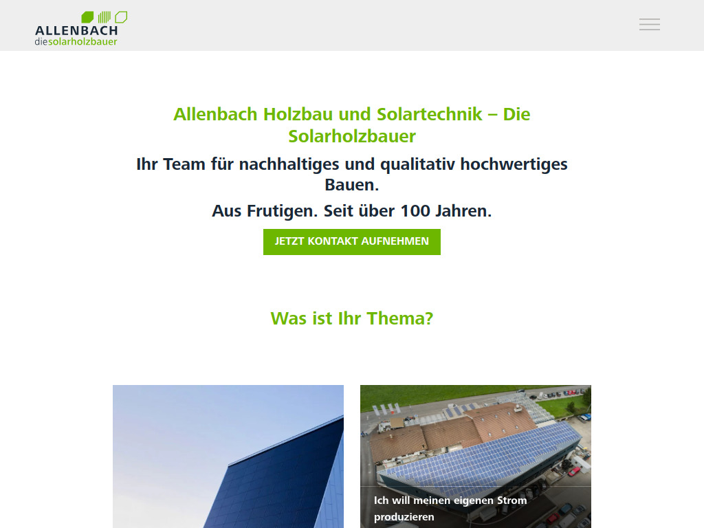 Website von Allenbach Holzbau und Solartechnik AG in Frutigen