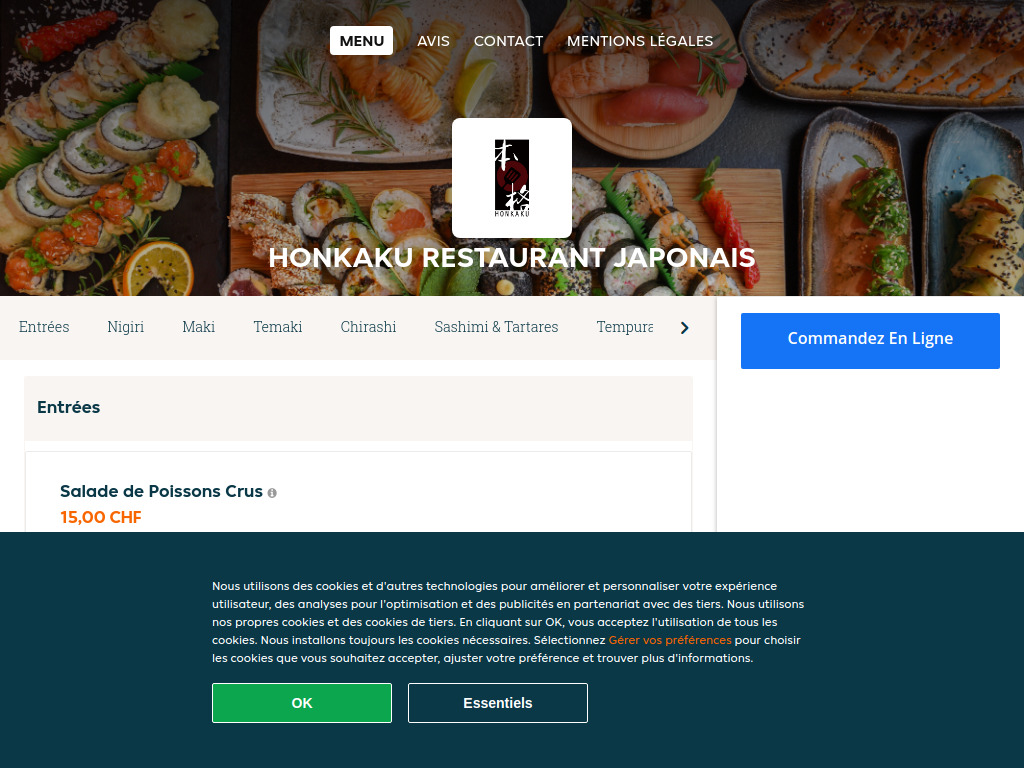 Website von Honkaku Restaurant Japonais - Commander un repas en ligne à Genève in Genève