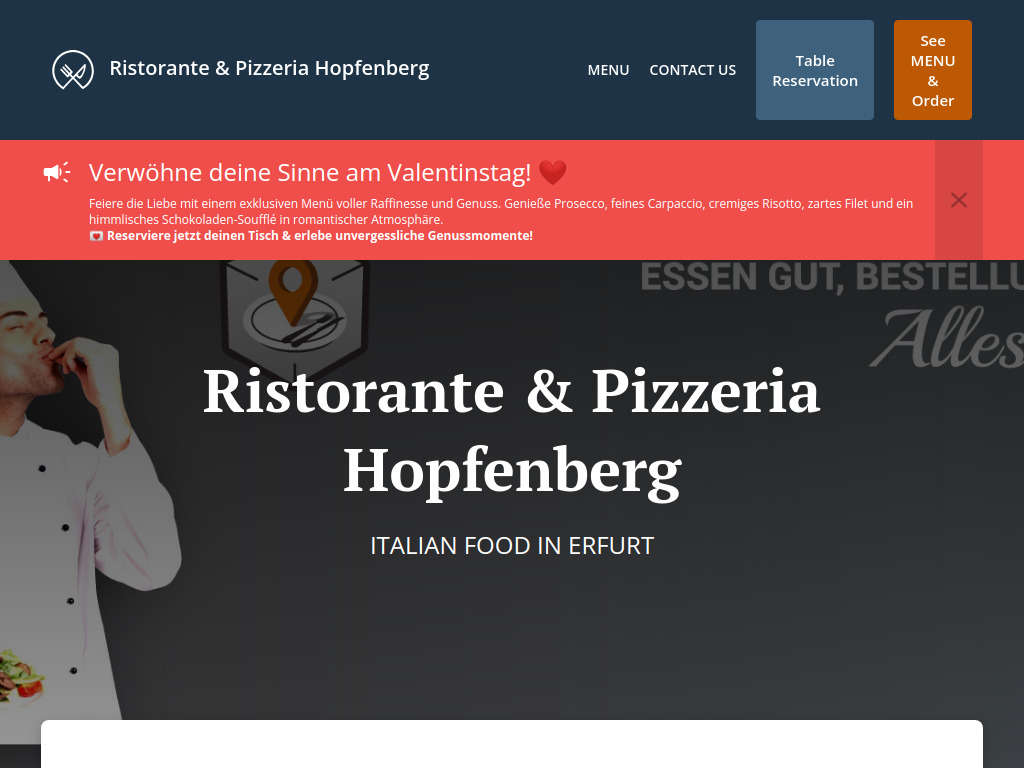 Website von Ristorante & Pizzeria Hopfenberg in Erfurt