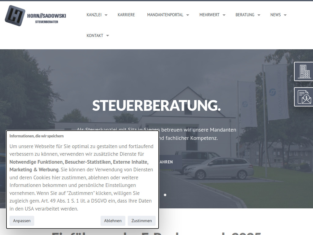 Website von HORN SADOWSKI Steuerberatungsgesellschaft mbH in Siegen