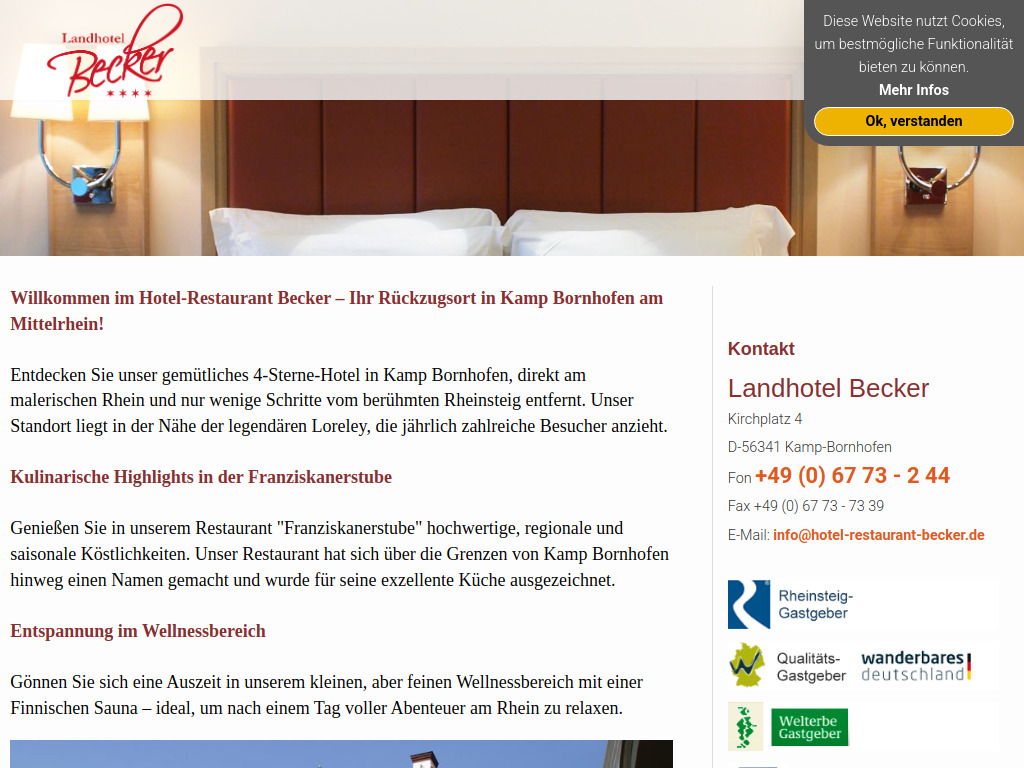 Website von Landhotel Becker in Kamp Bornhofen