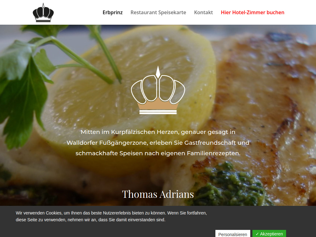 Website von Hotel Restaurant Erbprinz in Walldorf