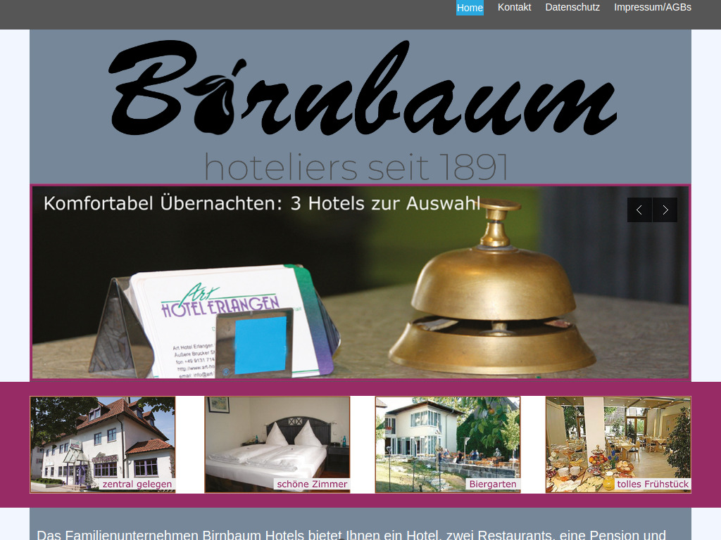 Website von Birnbaum Hotels in Erlangen
