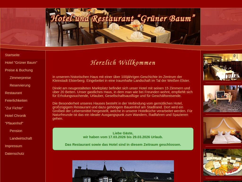 Website von Hotel und Restaurant "Grüner Baum" in Elsterberg