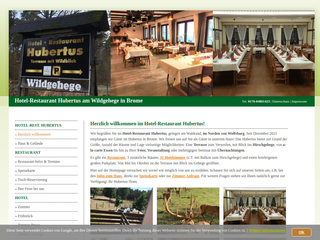 Website von Hotel-Restaurant Hubertus in Brome