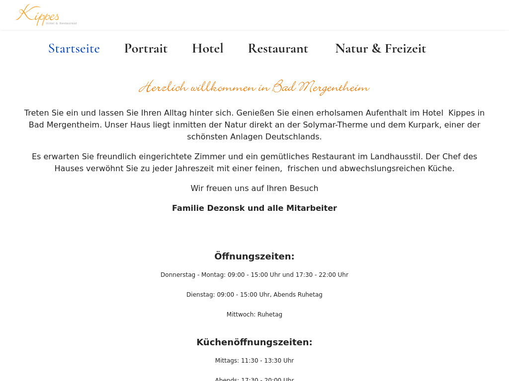 Website von Hotel-Restaurant Kippes in Bad Mergentheim
