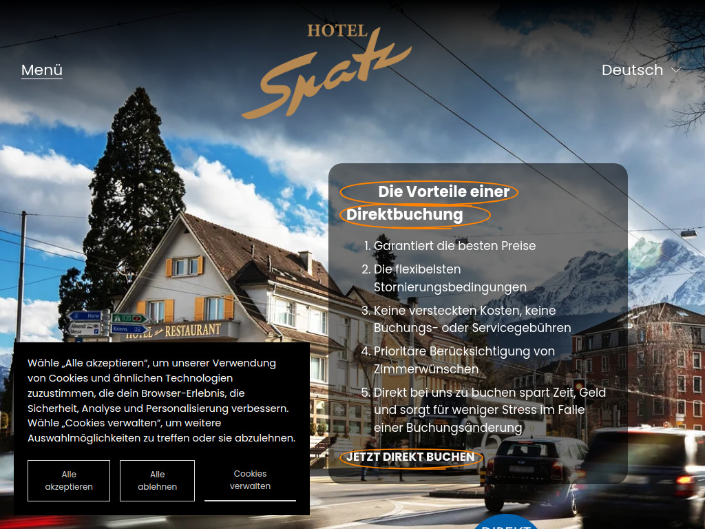 Website von Hotel Spatz Luzern AG