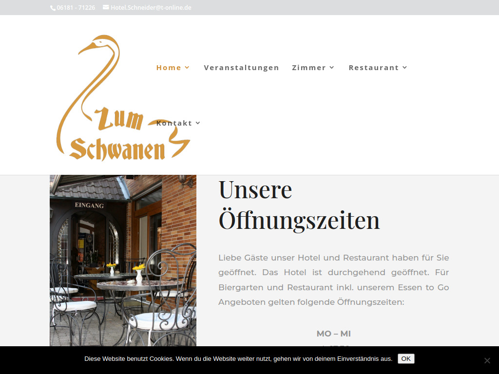Website von Hotel und Restaurant Zum Schwanen Hans Schneider GmbH in Bruchköbel
