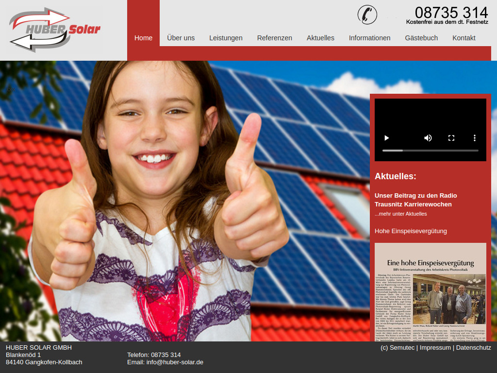 Website von HUBER SOLAR GMBH in Gangkofen-Kollbach
