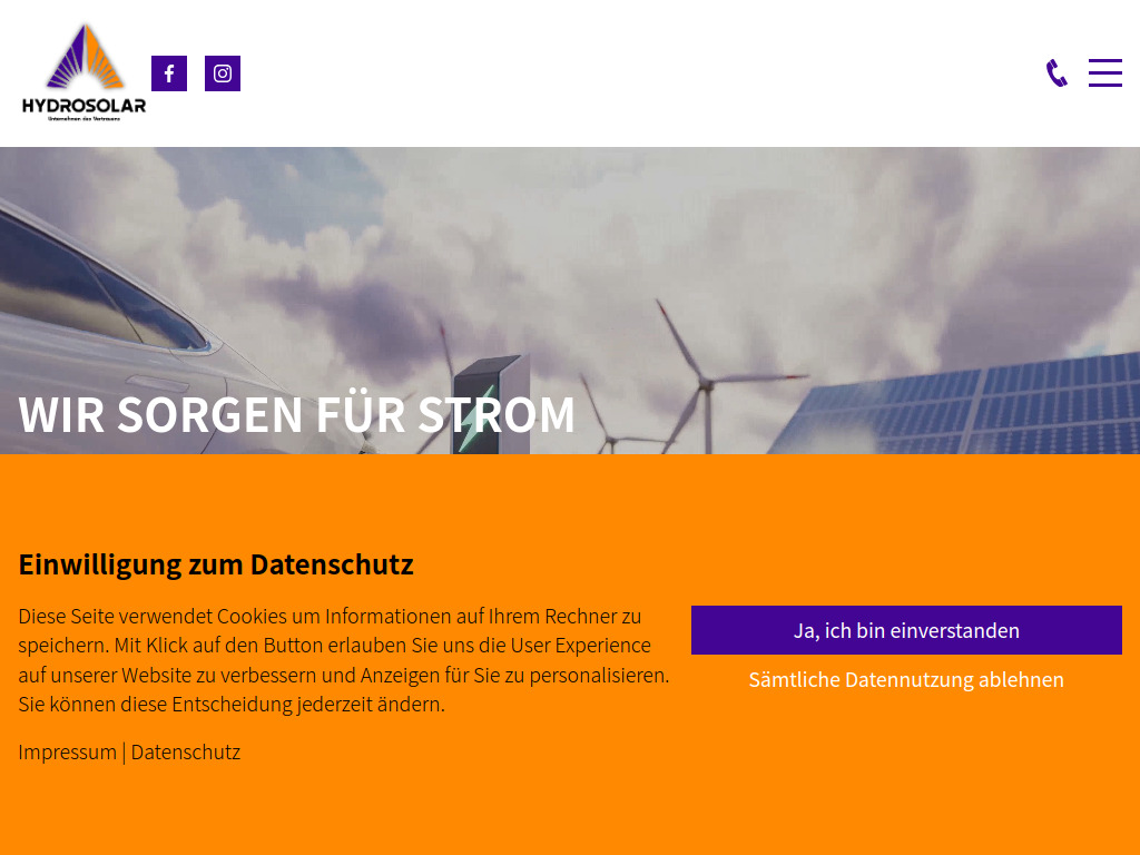 Website von Hydrosolar in Essen