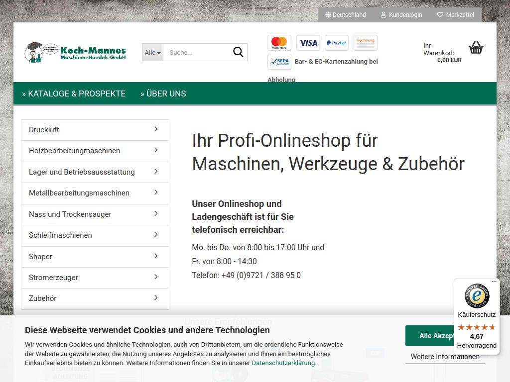 Website von Koch-Mannes Maschinen-Handels-GmbH in Sennfeld