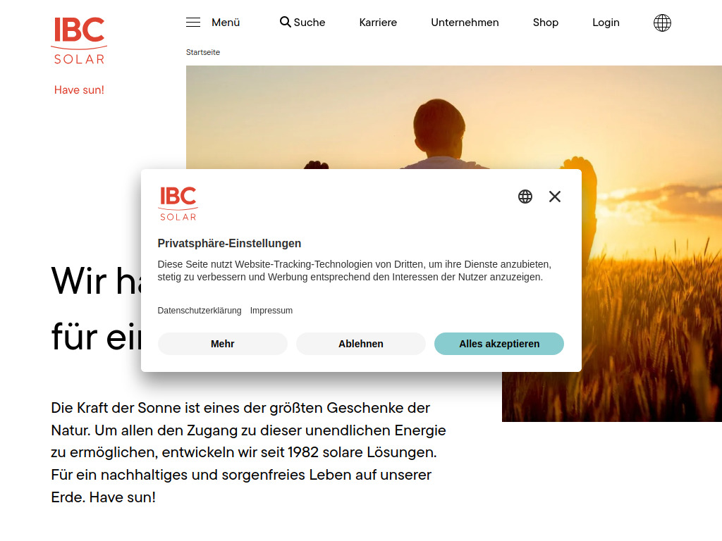 Website von IBC SOLAR AG
