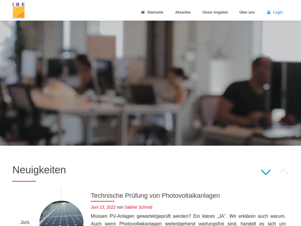 Website von IBE Ingenieurbüro für erneuerbare Energien GmbH in Aindling