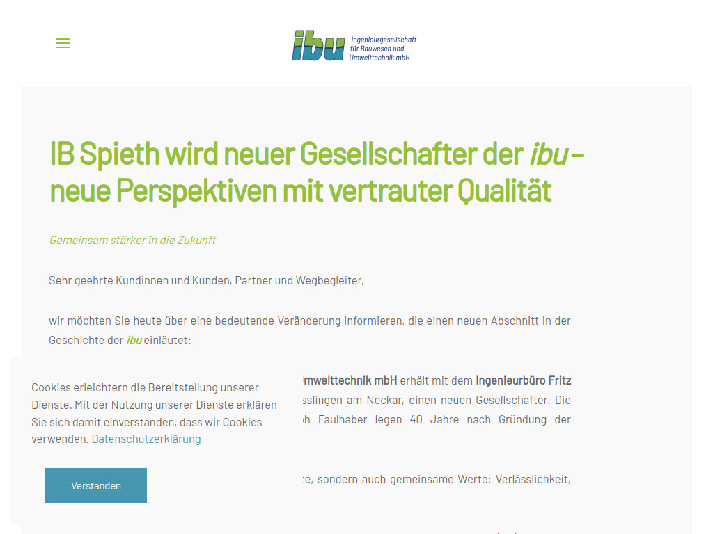 Website von ibu – Ingenieurgesellschaft für Bauwesen und Umwelttechnik mbH