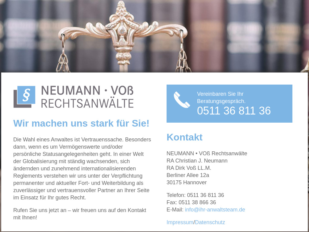 Website von NEUMANN • VOß Rechtsanwälte in Hannover