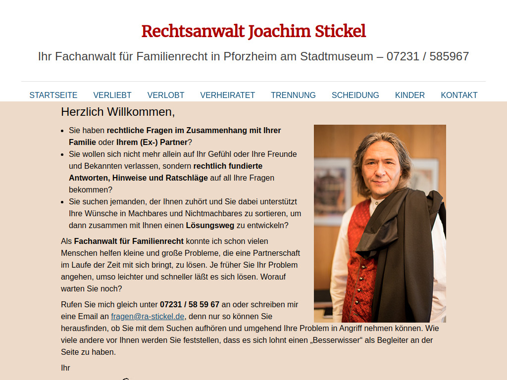 Website von Rechtsanwalt Joachim Stickel in Pforzheim