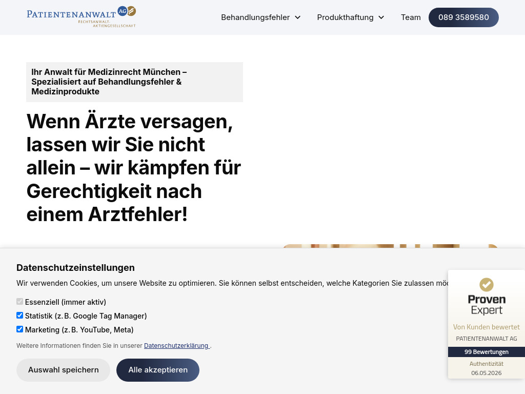 Website von Patientenanwalt AG in München