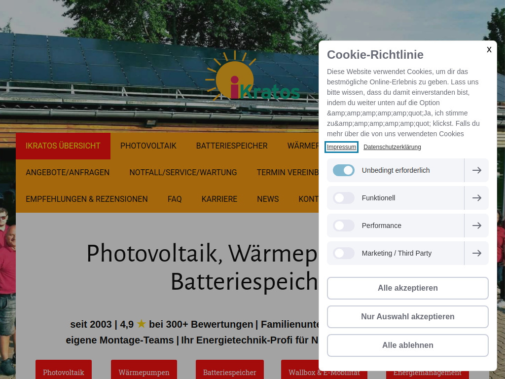 Website von iKratos Solar- und Energietechnik GmbH in Weißenohe
