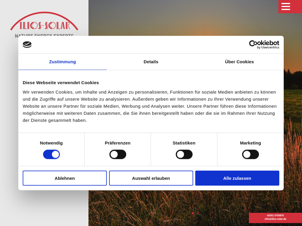 Website von Ilios-Solar GmbH in Oranienburg