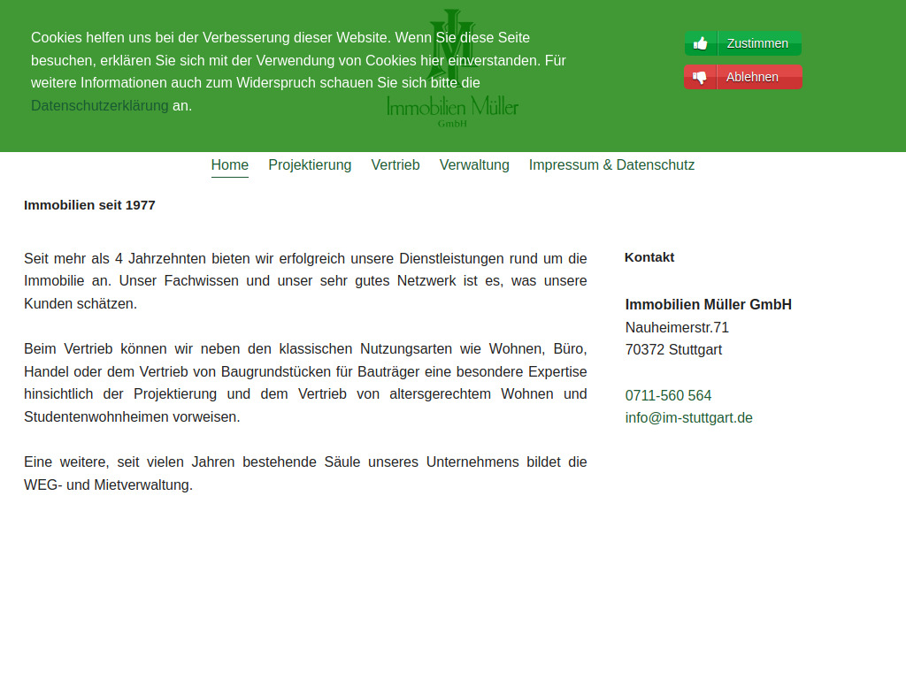 Website von Immobilien Müller GmbH in Stuttgart