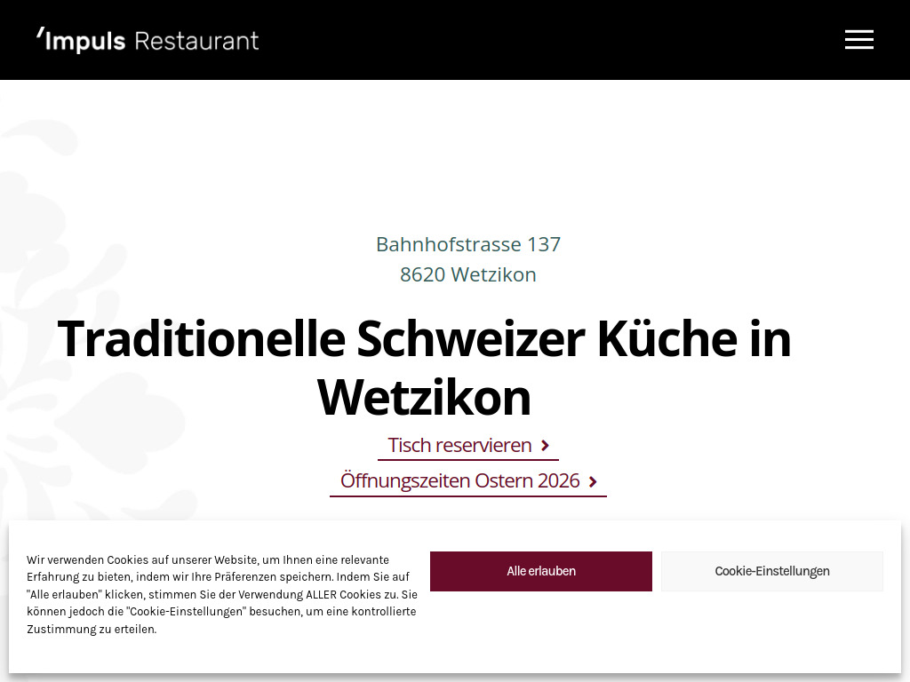 Website von Impuls Restaurant in Wetzikon