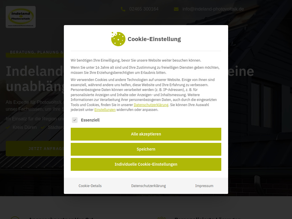 Website von Indeland Photovoltaik in Inden
