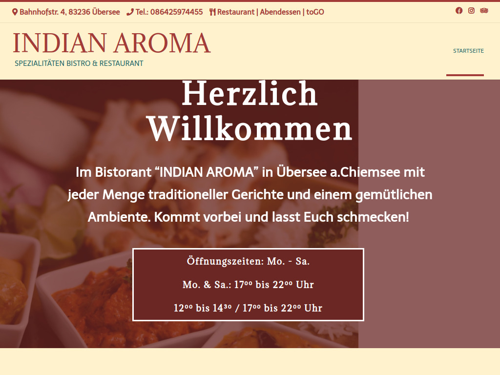 Website von INDIAN AROMA in Übersee