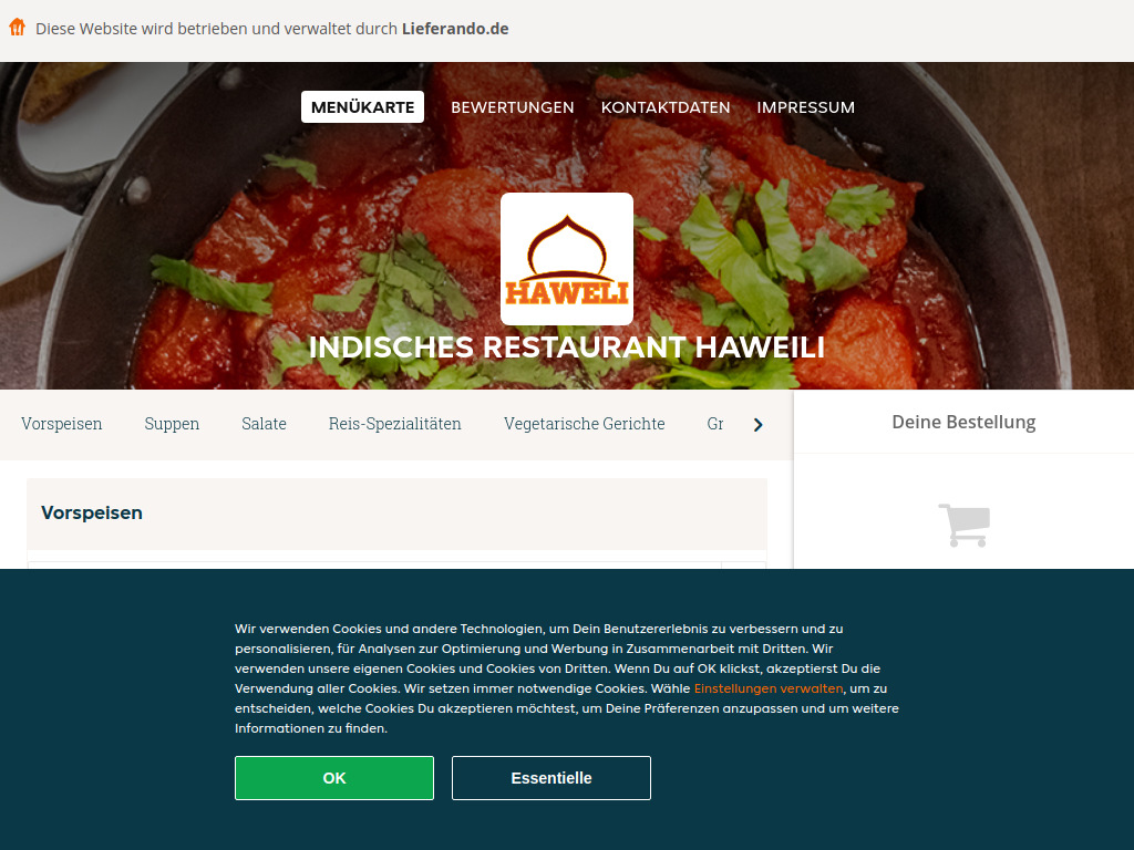 Website von Indisches Restaurant Haweili - Essen online bestellen in Rheinfelden (Baden) in Rheinfelden (Baden)