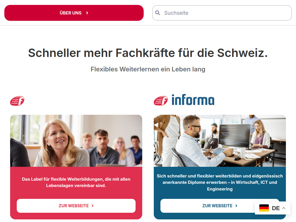 Website von Verein Modell F in Zürich