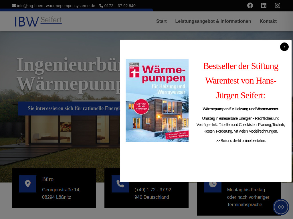 Website von IBW-Seifert Ingenieurbüro für Wärmepumpensysteme in Lößnitz