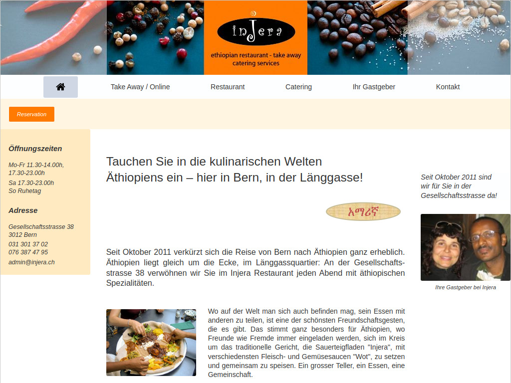 Website von Restaurant Injera in Bern