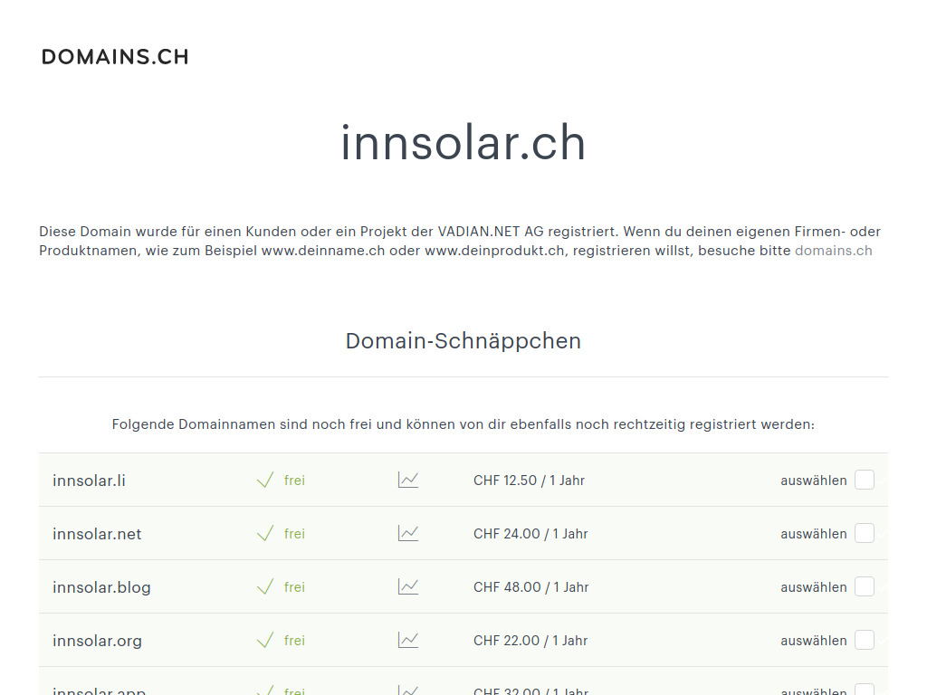 Website von innsolar.ch in St