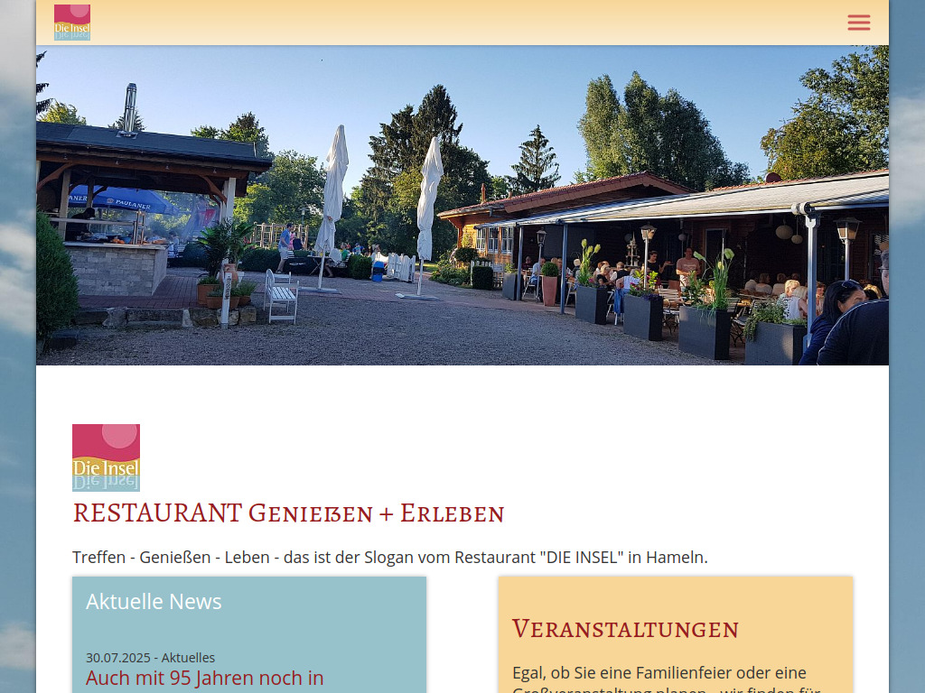 Website von Restaurant Die Insel in Hameln