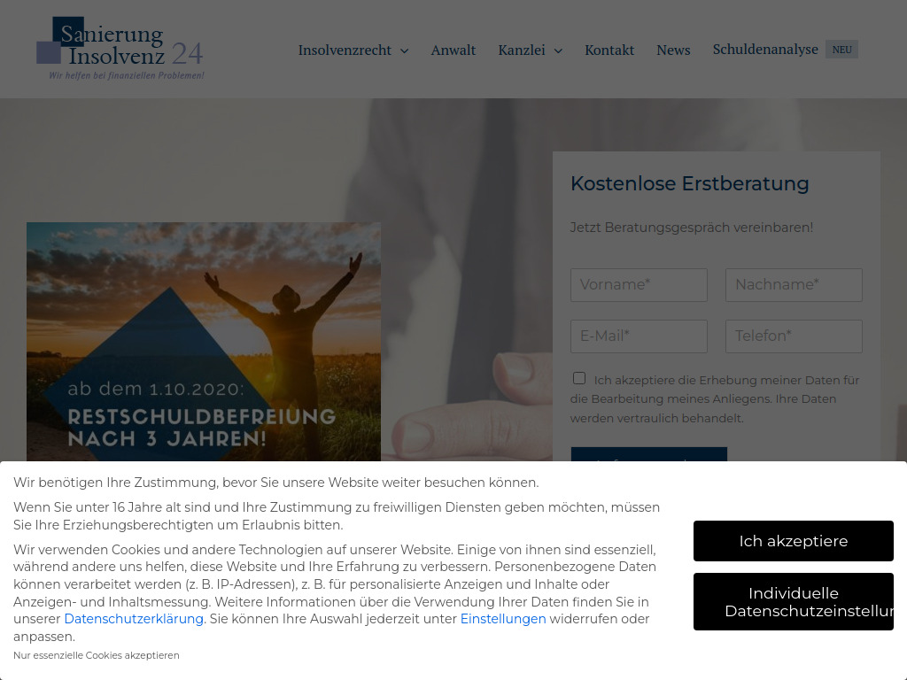 Website von Sanierung Insolvenz 24 in Krefeld