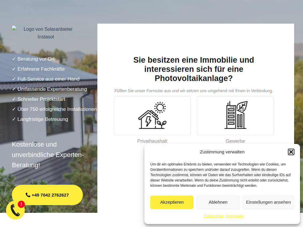 Website von Instasol GmbH in Vaihingen a.d. Enz